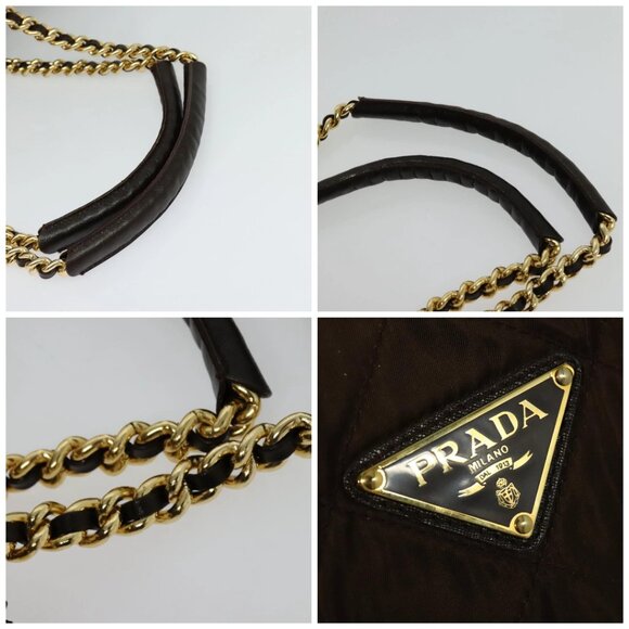 PRADA Boston Bag Nylon Brown Gold Auth sw1308 - Picture 16 of 16